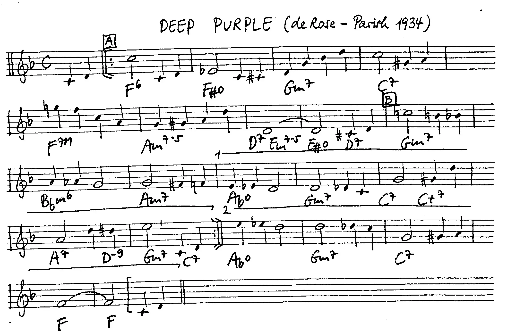 deep purple free jazz leadsheet - Courtesy of the Jungle Jazz Band